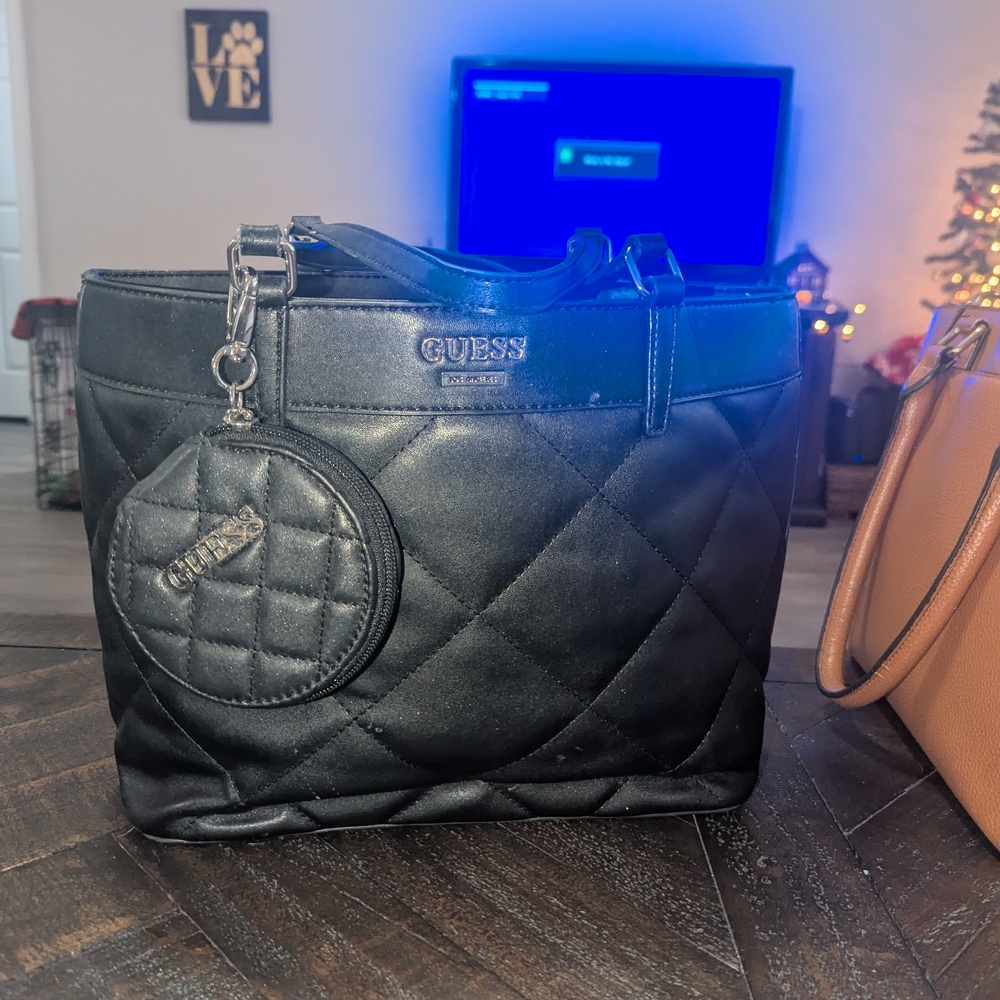 GUESS Black Quilted Tote Bag